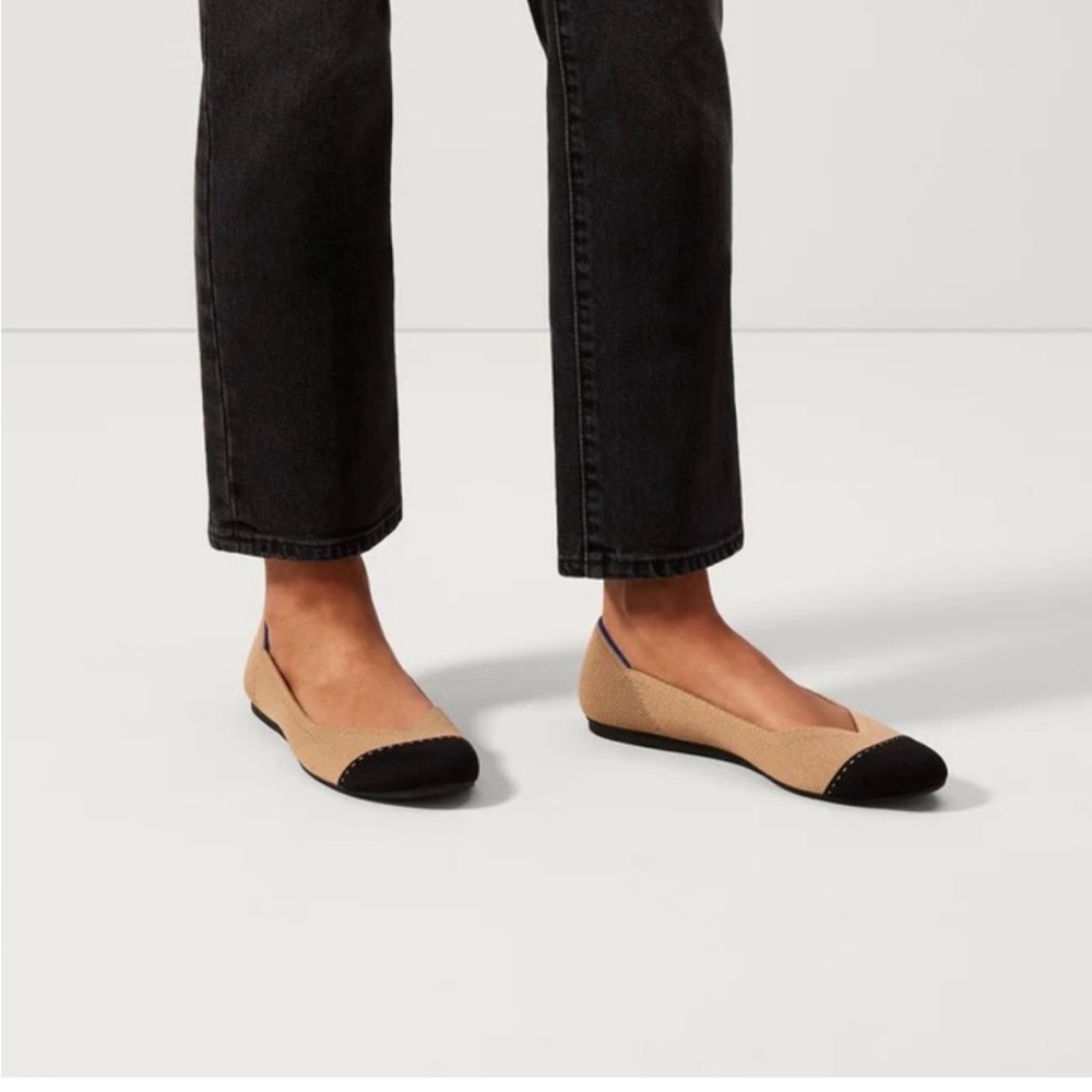 Rothys black tipped tan flats like new size 10.5